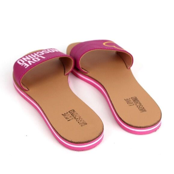 Love Moschino PURPLE FAUX LEATHER FLAT BEACH SHOES FLIP FLOPS SWIMWEAR Sz 37 EU - Picture 4 of 9